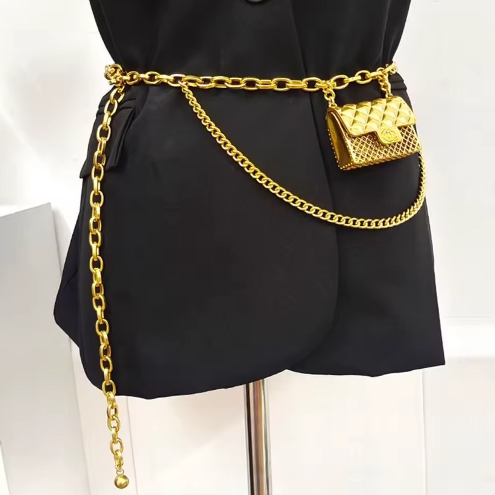 Anthropologie Gold Chain Belt with Mini Bag